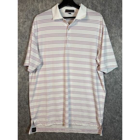 Peter Millar Summer Comfort White Purple Stripe Performance Golf Polo - Large - Picture 1 of 8